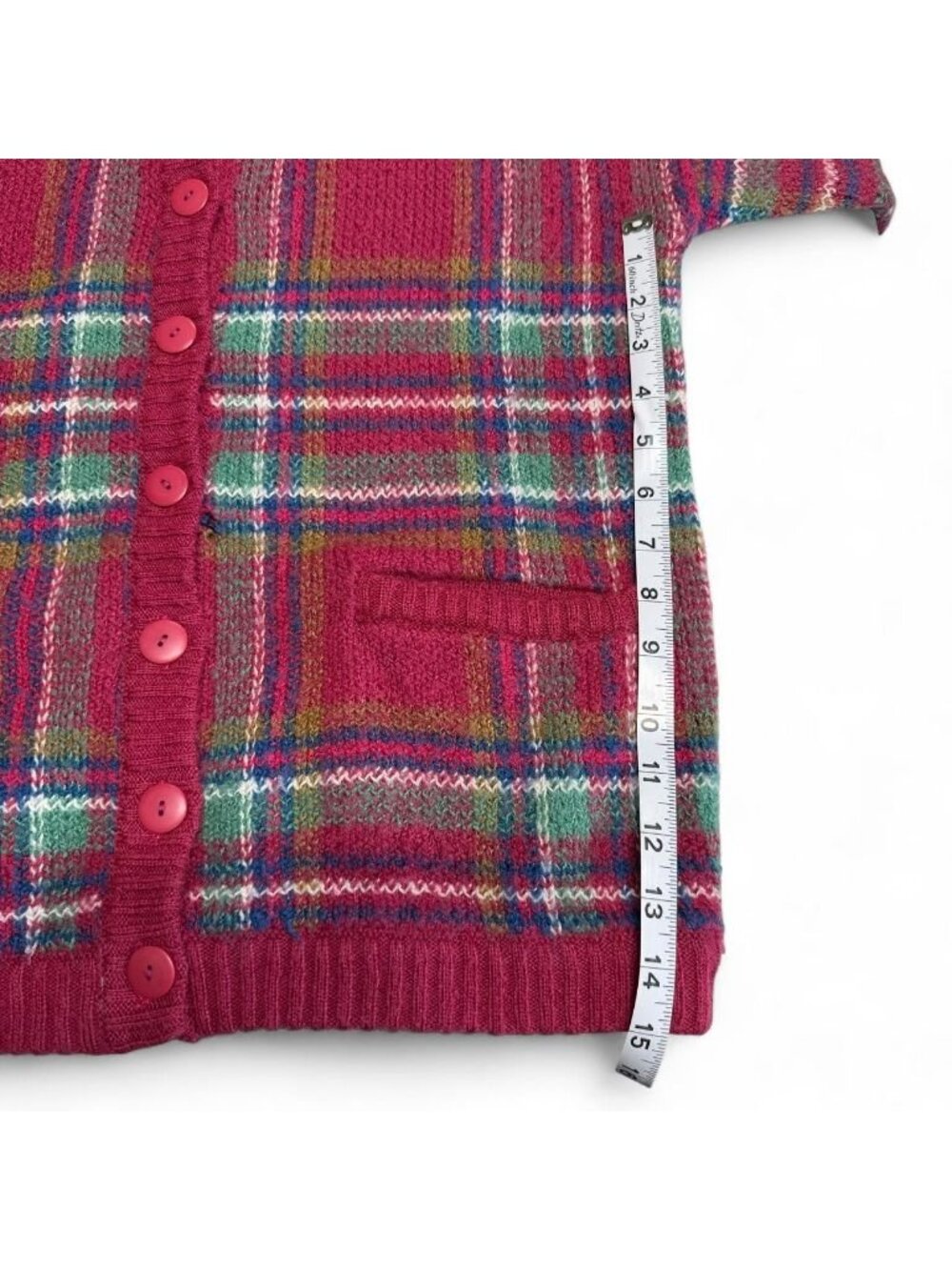80's Vintage Koret Plaid Holiday Preppy Grandma Cardigan Sweater Women's Small - Picture 5 of 5